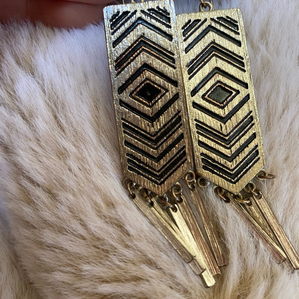 Silver and Black Geo metal Fringe earrings